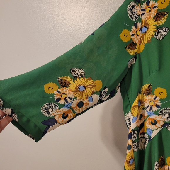 Uncle Frank Bohemian Boho Whimiscal Floral Green Peasant Dress. Size L - Picture 4 of 9